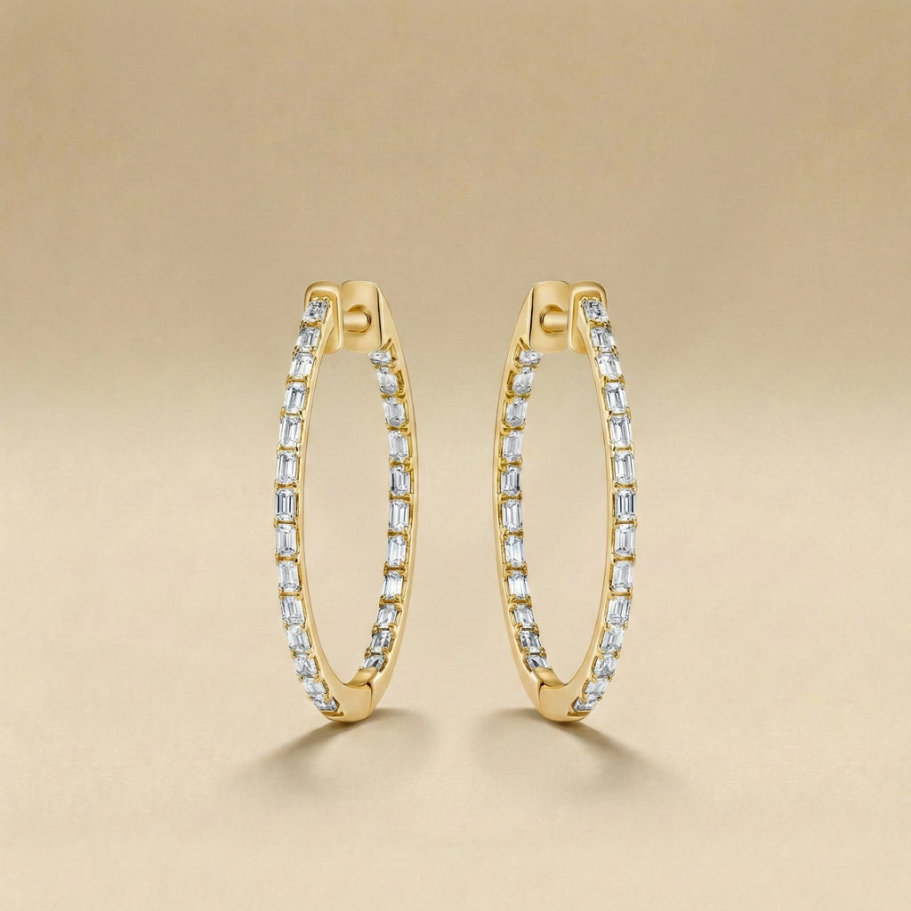 Emerald Cut Inside-Out Diamond Hoop Earrings