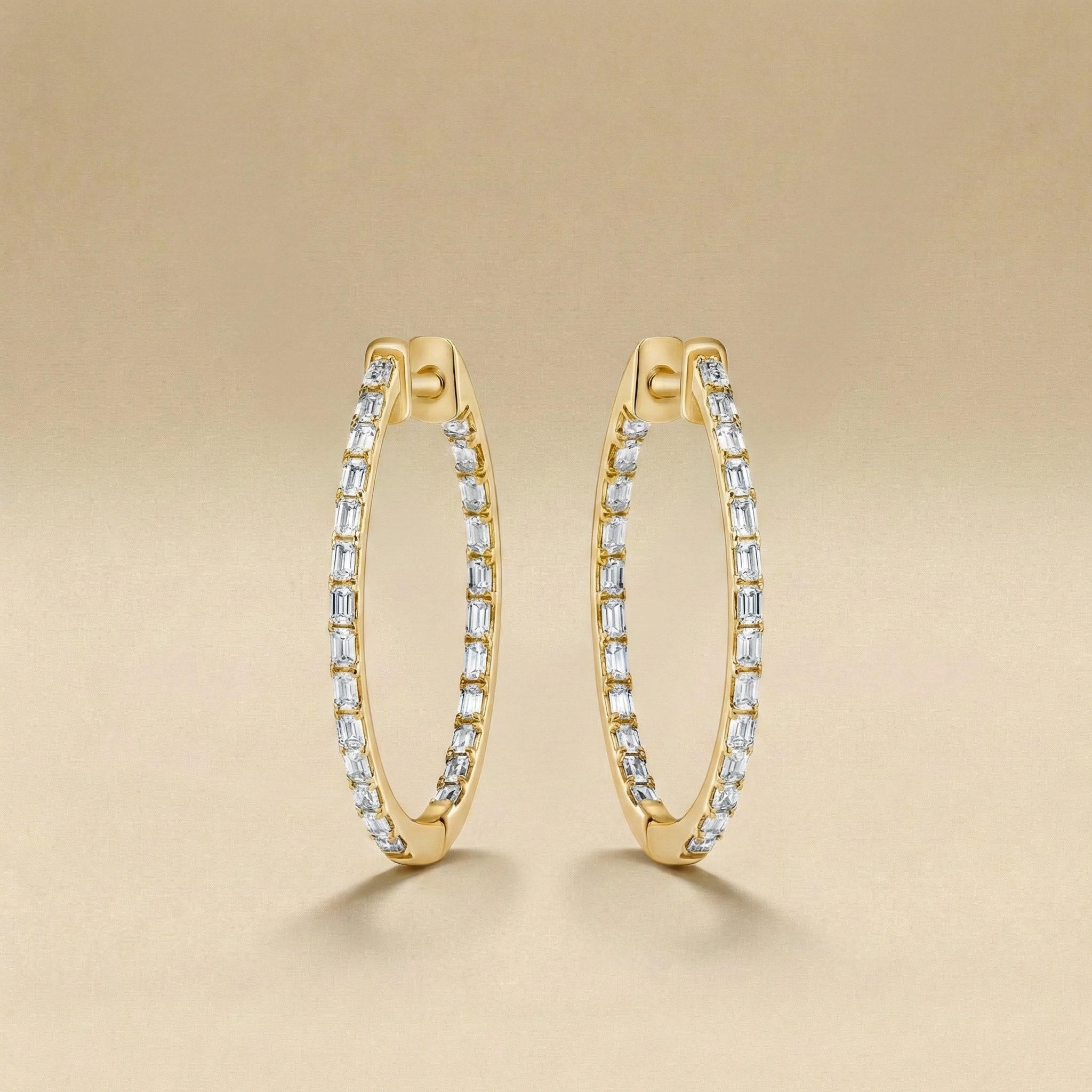 Emerald Cut Inside-Out Diamond Hoop Earrings