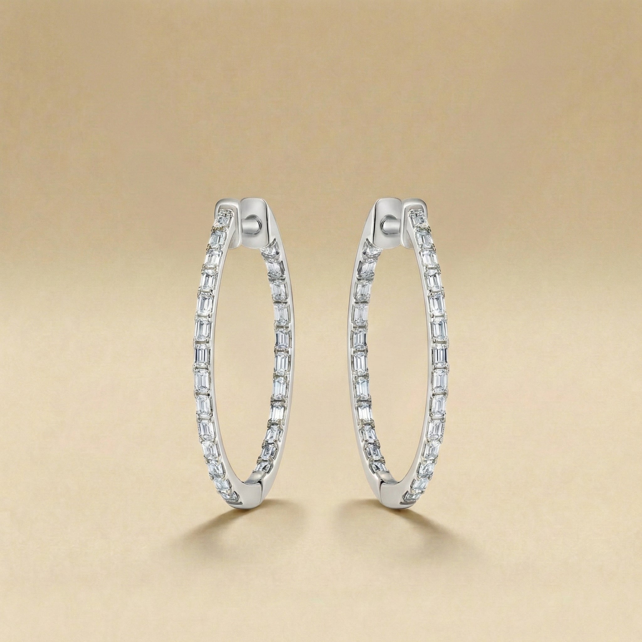 Emerald Cut Inside-Out Diamond Hoop Earrings