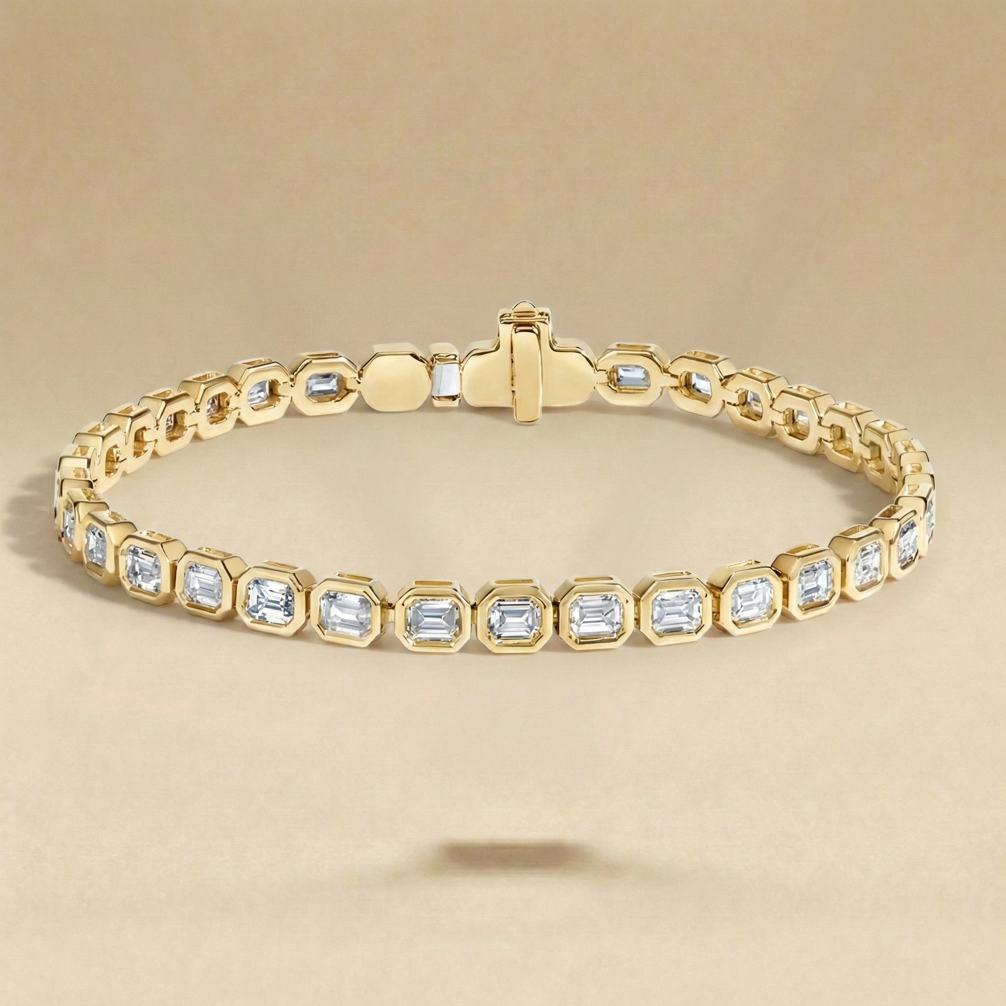 Emerald Cut Diamond Bezel Tennis Bracelet