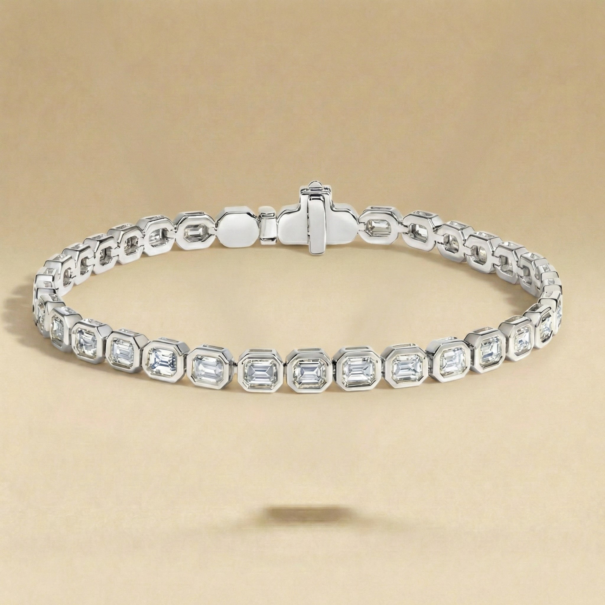 Emerald Cut Diamond Bezel Tennis Bracelet