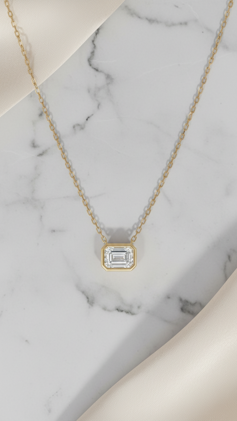 Emerald Cut Bezel Set Diamond Necklace