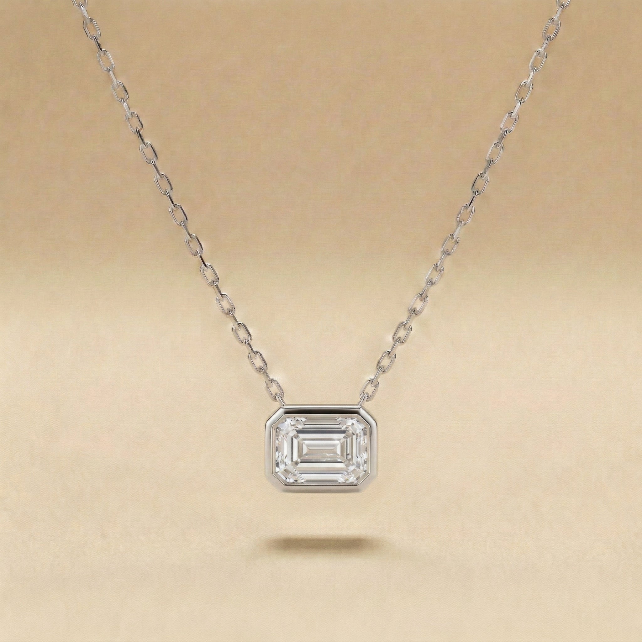 Emerald Cut Bezel Set Diamond Necklace