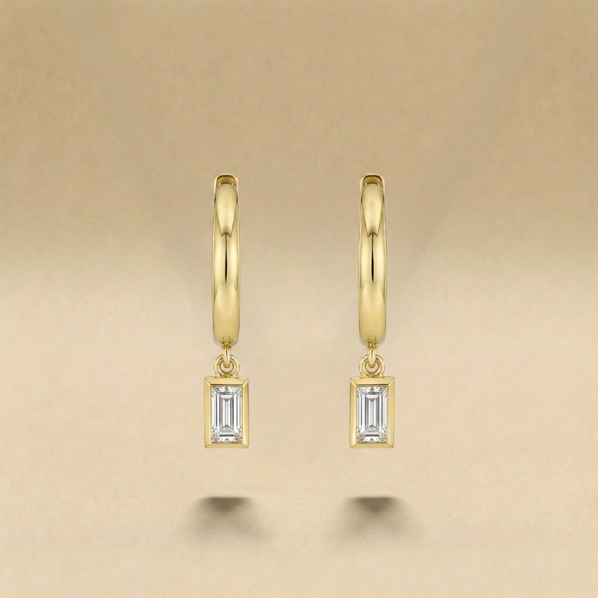 Emerald Cut Diamond Huggie Drop Earrings