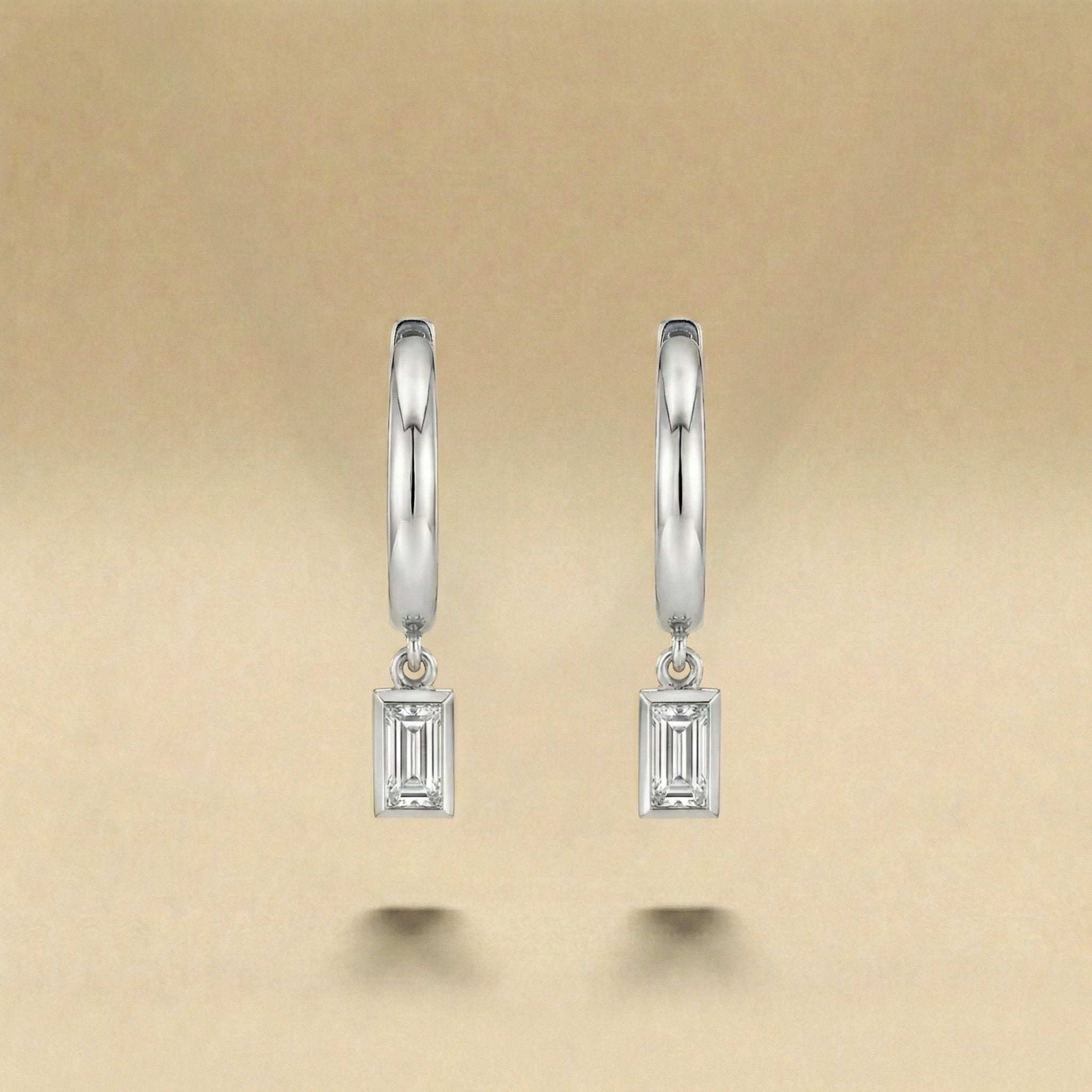Emerald Cut Diamond Huggie Drop Earrings