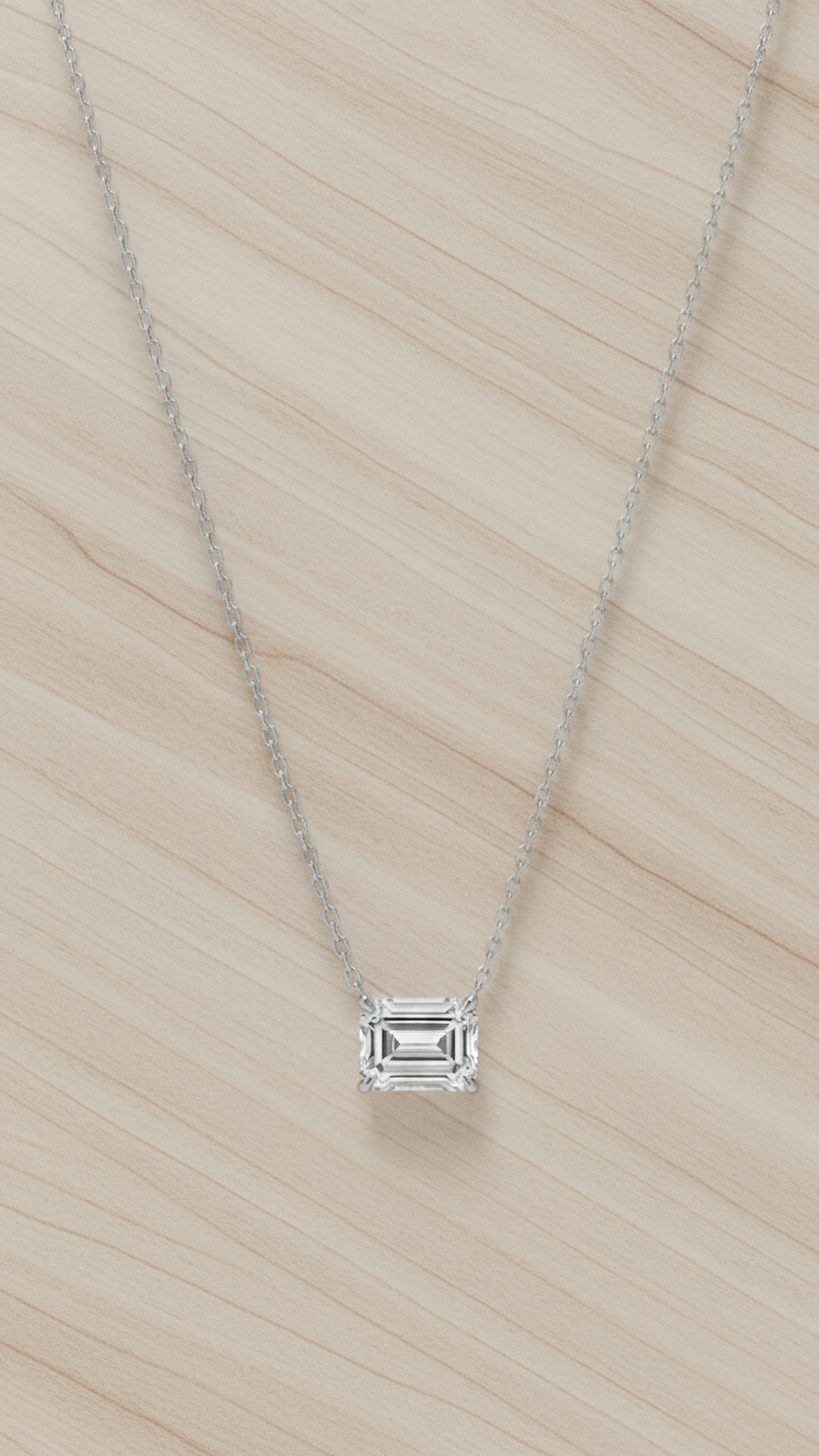 Emerald Cut Solitaire Diamond Necklace