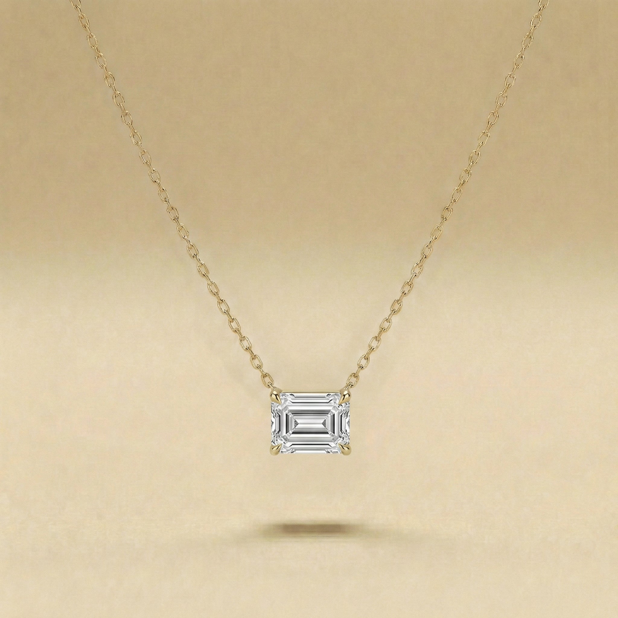 Emerald Cut Solitaire Diamond Necklace