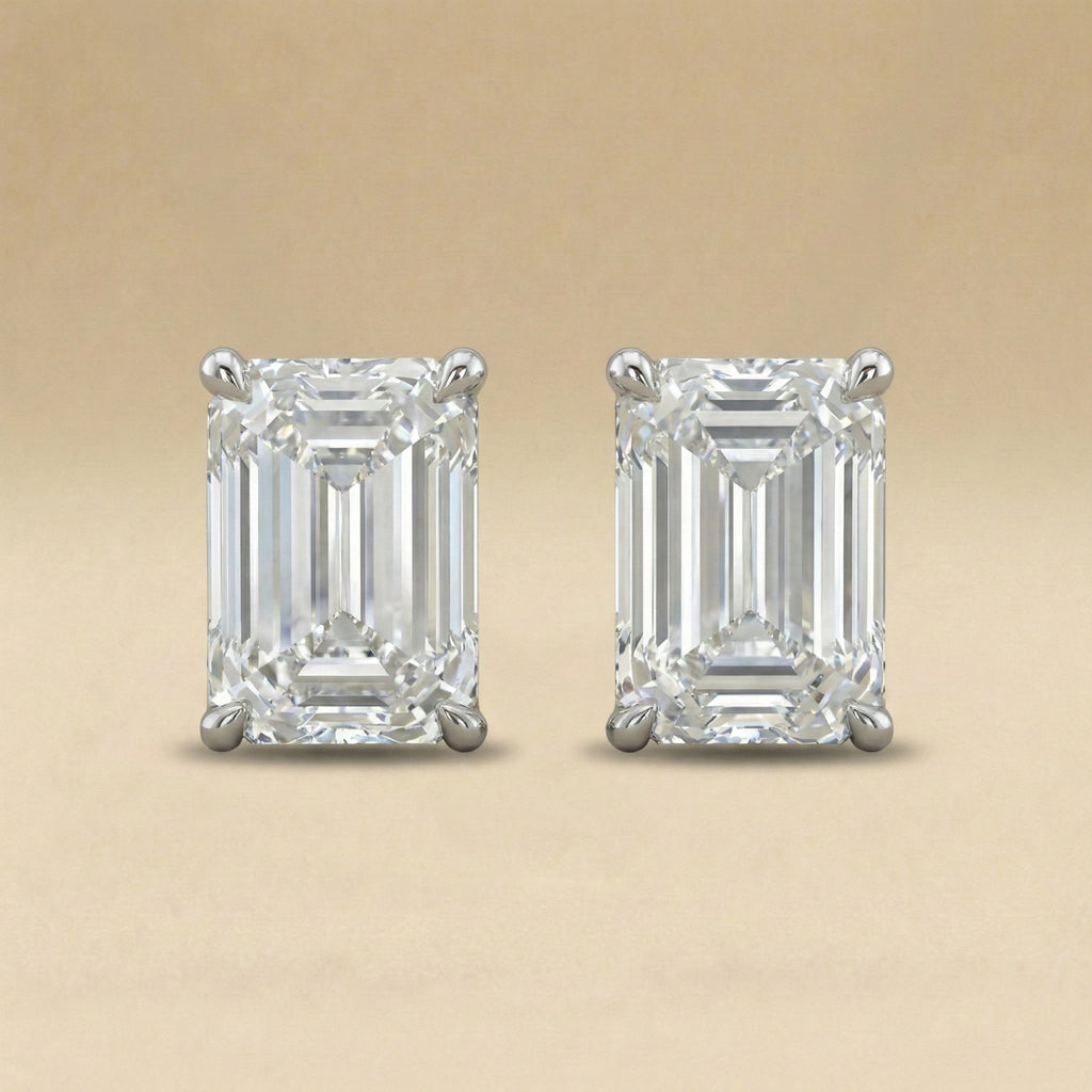 Emerald Solitaire Four Prong Diamond Stud Earrings
