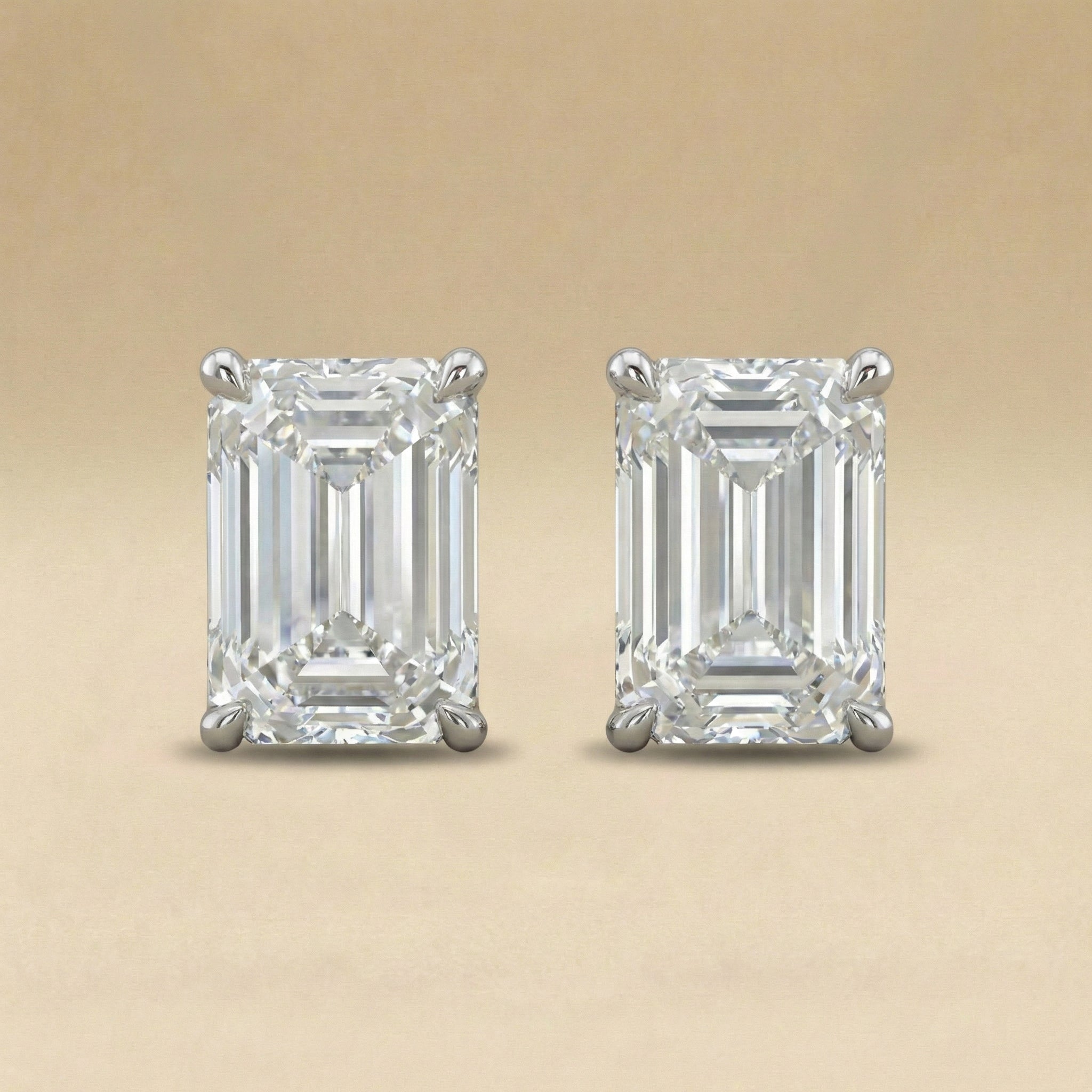 Emerald Solitaire Four Prong Diamond Stud Earrings