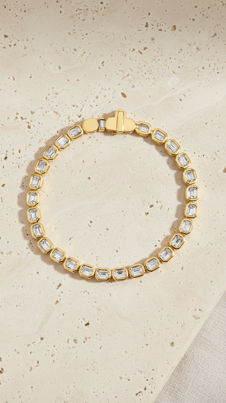 Emerald Cut Diamond Bezel Tennis Bracelet