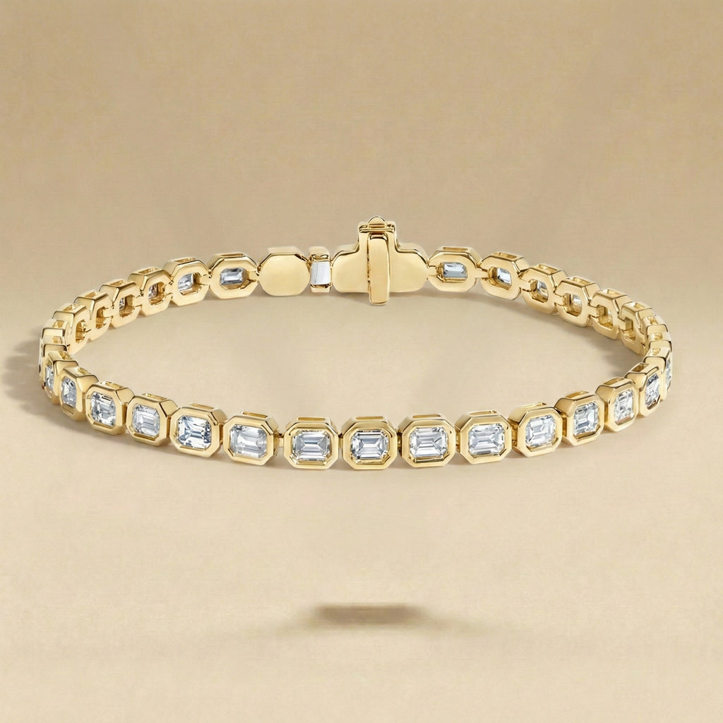 Emerald Cut Diamond Bezel Tennis Bracelet
