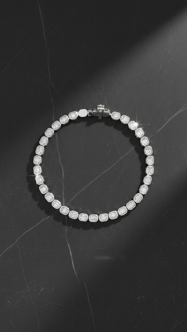 Emerald Cut Diamond Bezel Tennis Bracelet