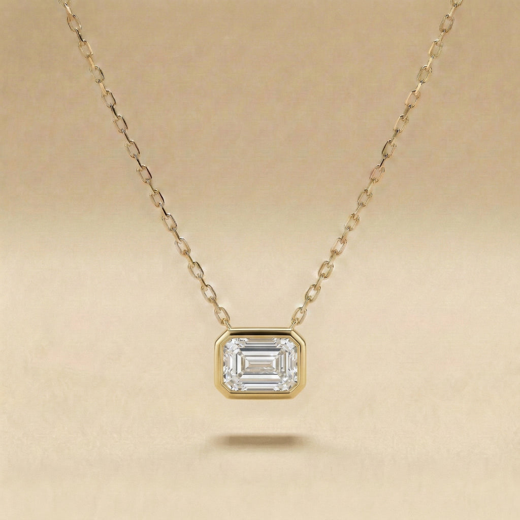 Emerald Cut Bezel Set Diamond Necklace