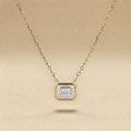 Emerald Cut Bezel Set Diamond Necklace