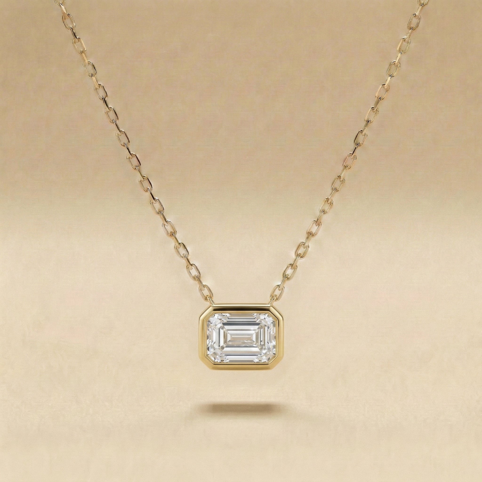 Emerald Cut Bezel Set Diamond Necklace