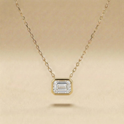 Emerald Cut Bezel Set Diamond Necklace