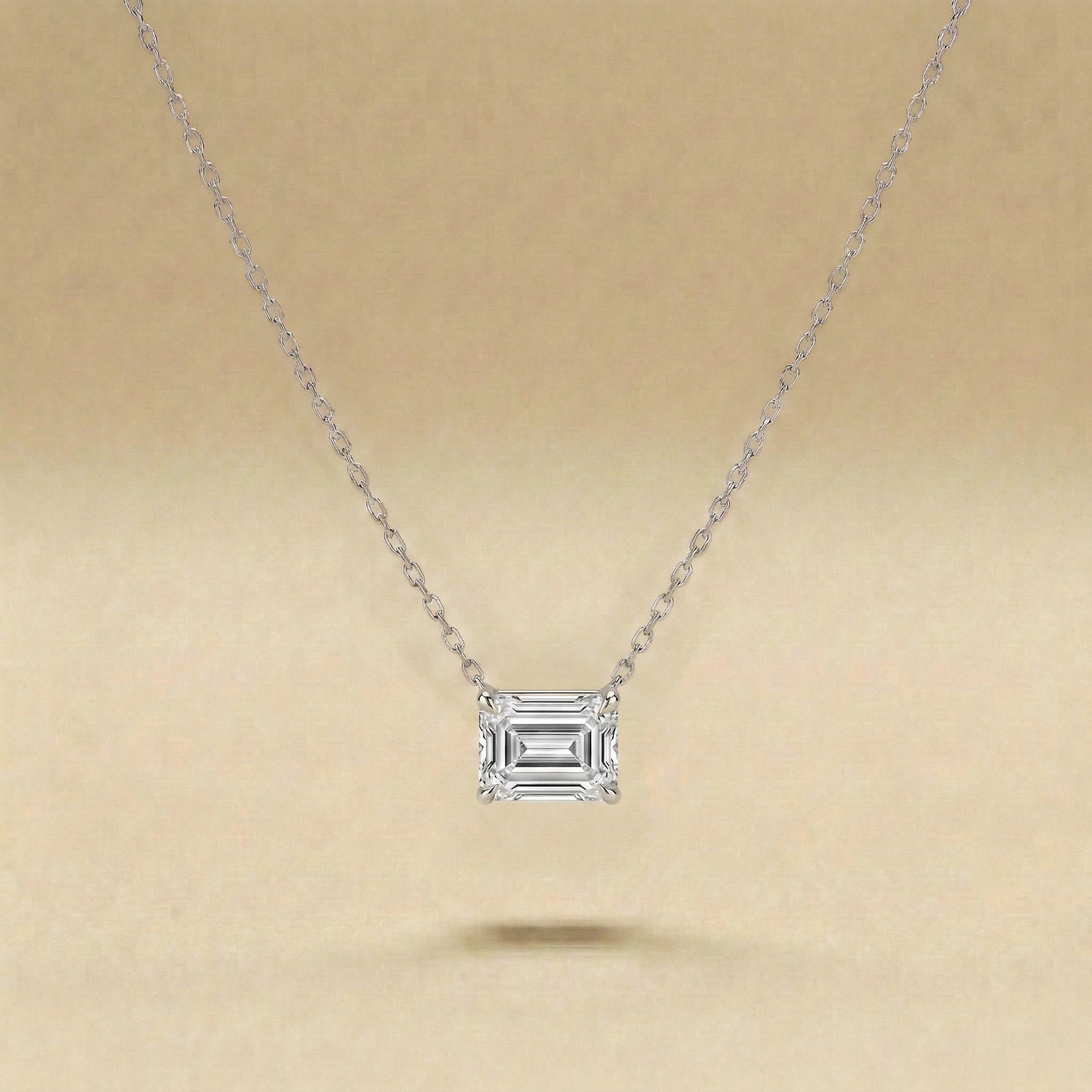 Emerald Cut Solitaire Diamond Necklace