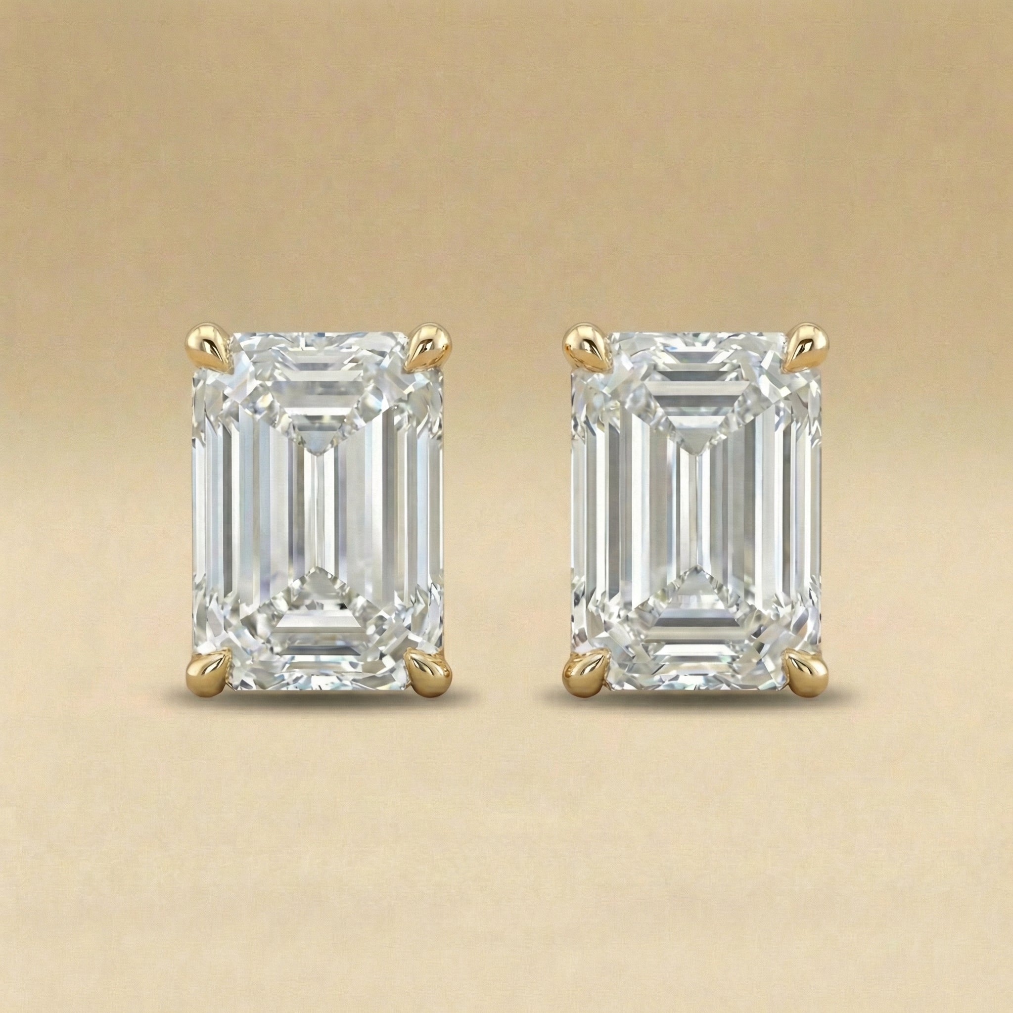 Emerald Solitaire Four Prong Diamond Stud Earrings