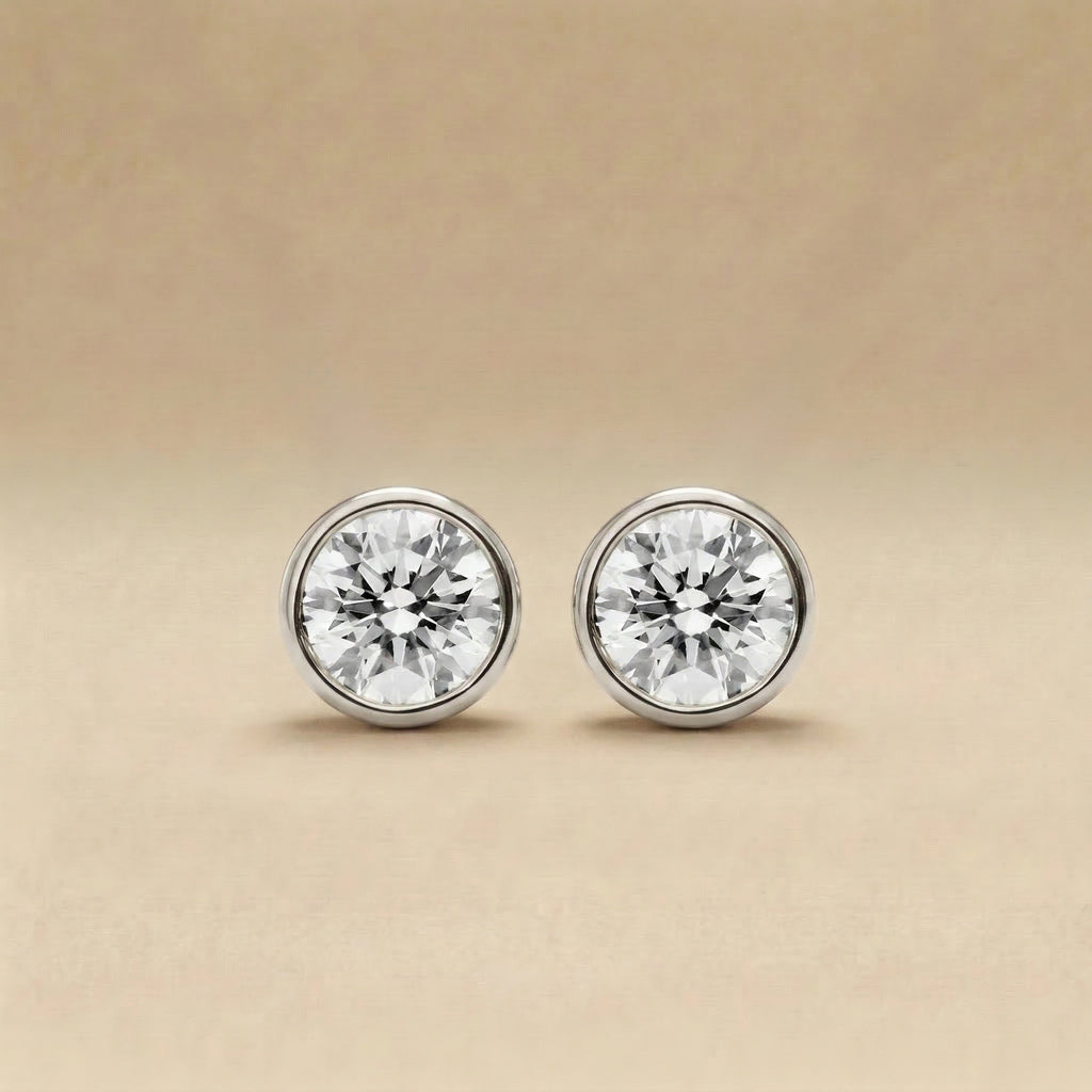 Round Brilliant Bezel Set Diamond Stud Earrings