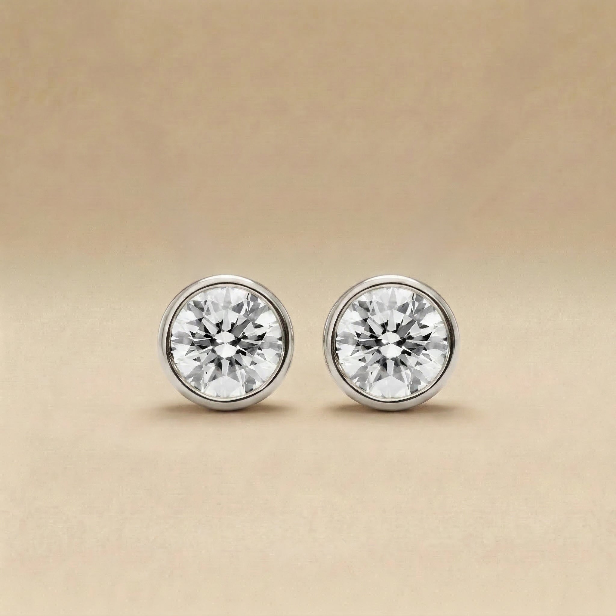 Round Brilliant Bezel Set Diamond Stud Earrings