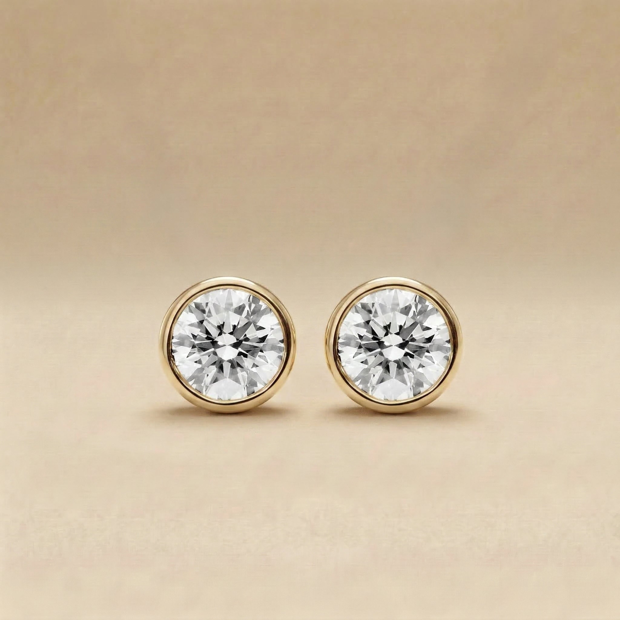 Round Brilliant Bezel Set Diamond Stud Earrings