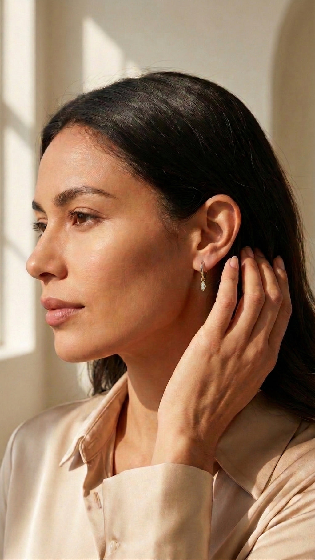 Marquise Cut Diamond Huggie Drop Earrings