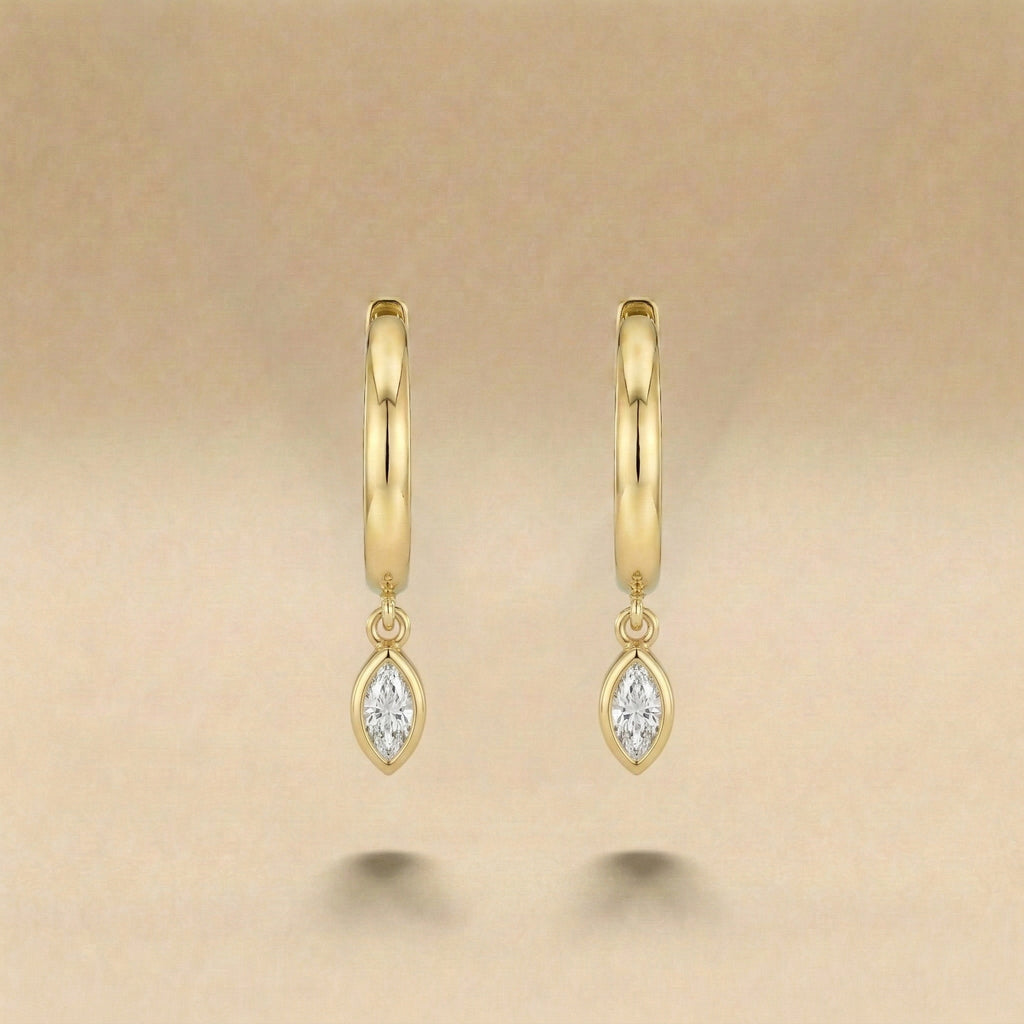 Marquise Cut Diamond Huggie Drop Earrings