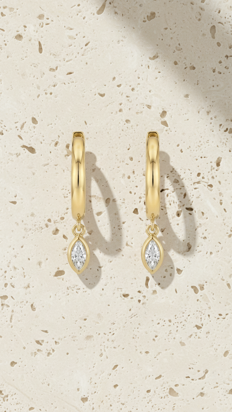 Marquise Cut Diamond Huggie Drop Earrings