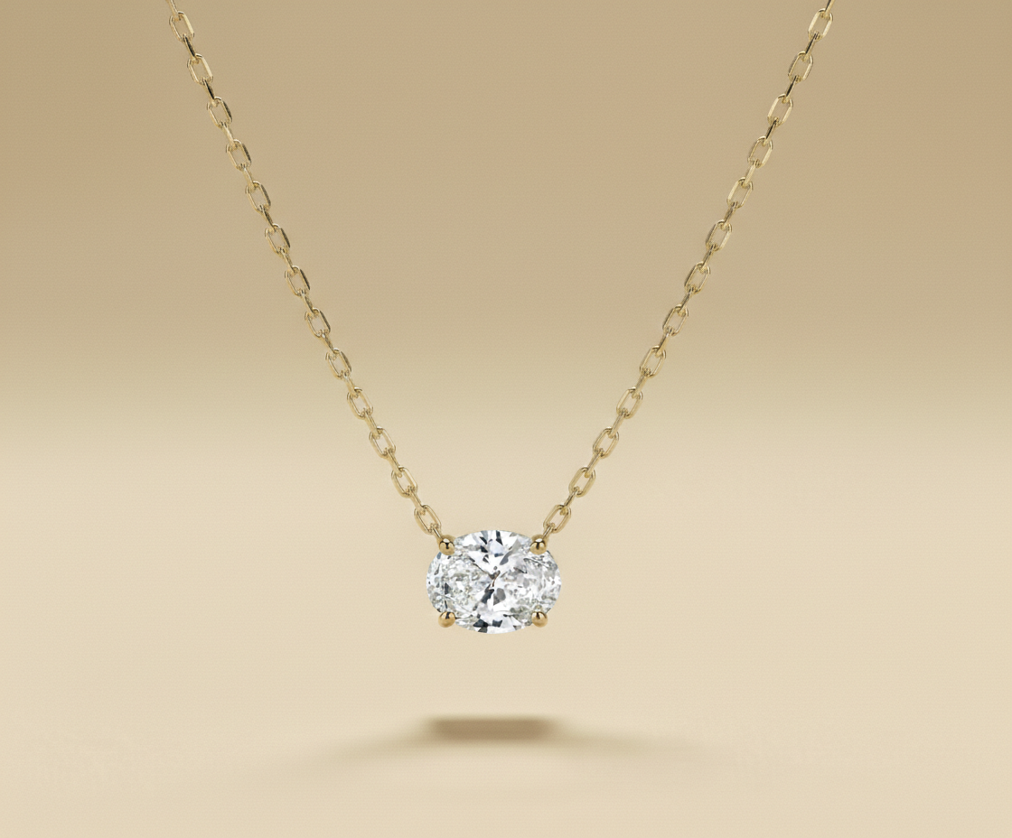 Oval Cut Solitaire Diamond Necklace