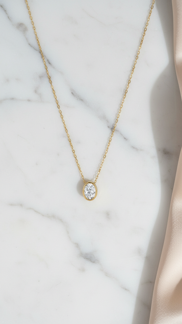 Oval Bezel Set Diamond Necklace