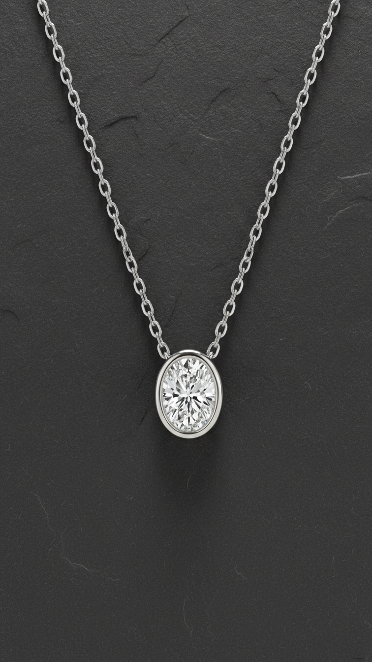 Oval Bezel Set Diamond Necklace