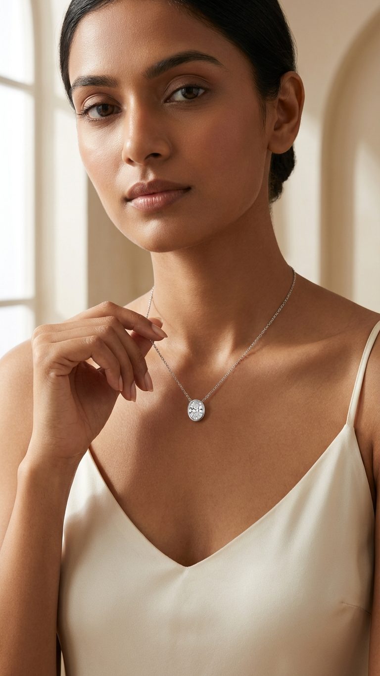 Oval Bezel Set Diamond Necklace