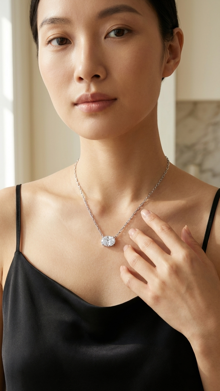 Oval Cut Solitaire Diamond Necklace