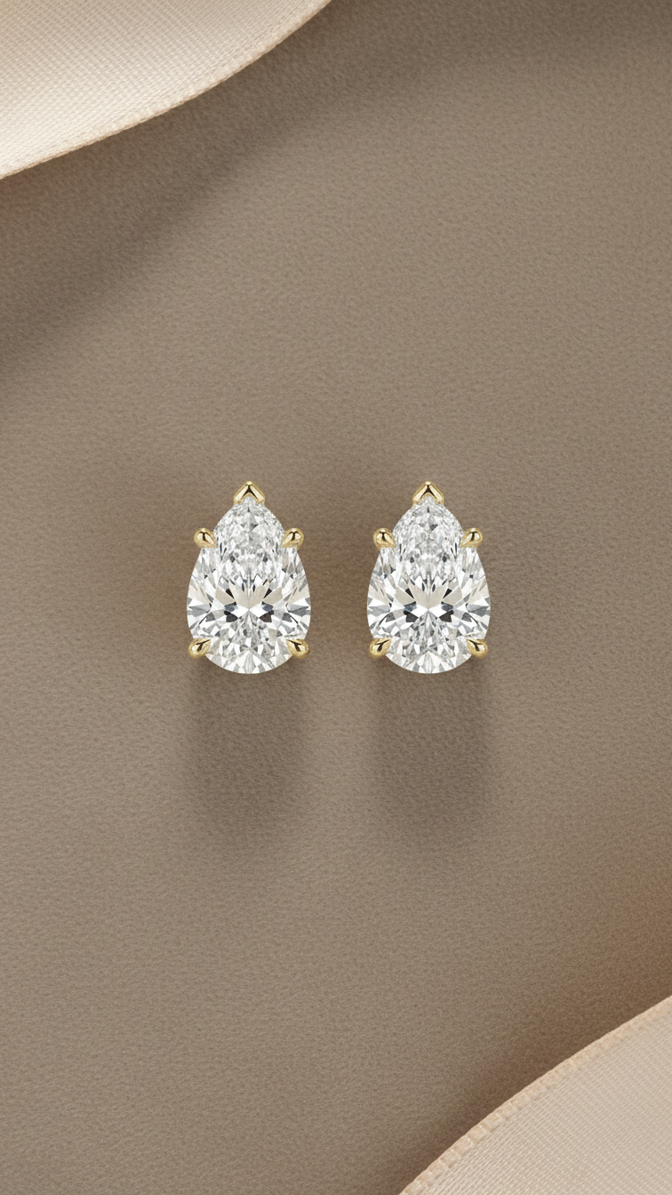 Pear Solitaire Diamond Stud Earrings