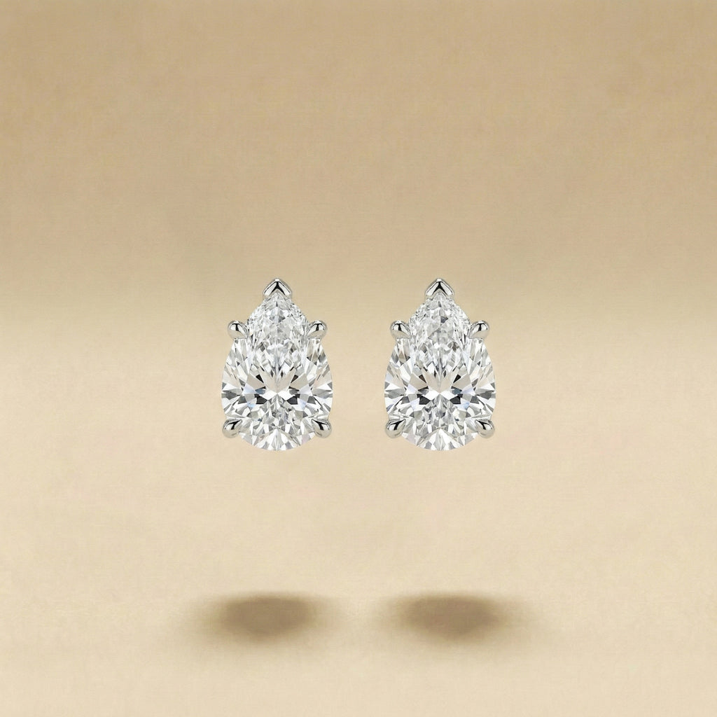 Pear Solitaire Diamond Stud Earrings