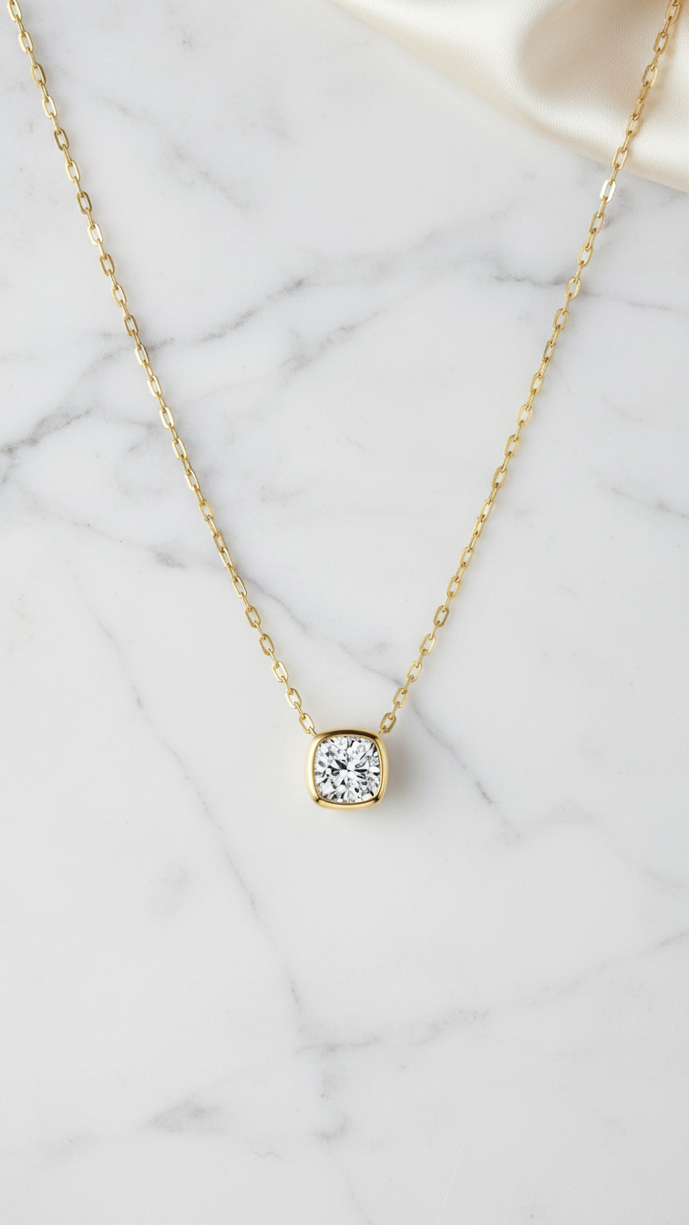 Princess Cut Bezel Set Diamond Necklace