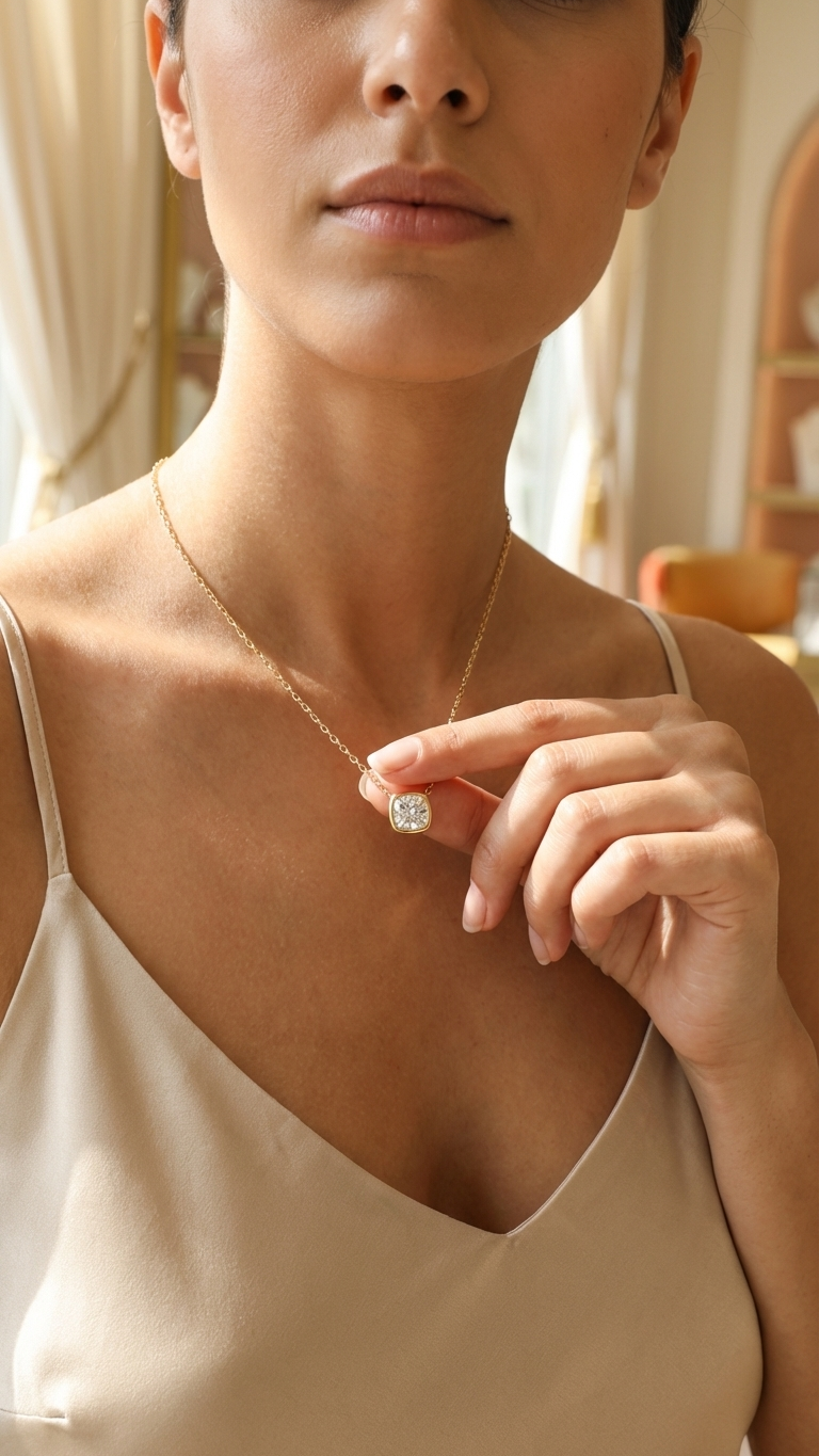 Princess Cut Bezel Set Diamond Necklace