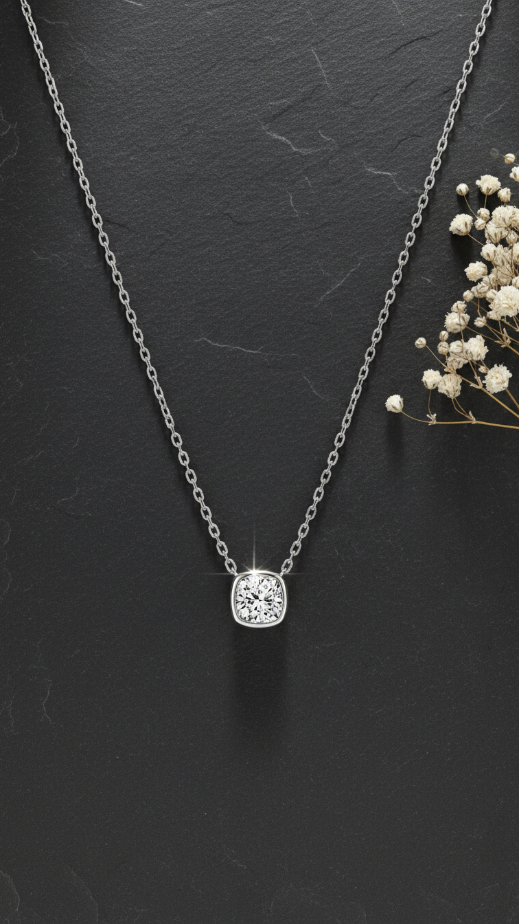 Princess Cut Bezel Set Diamond Necklace