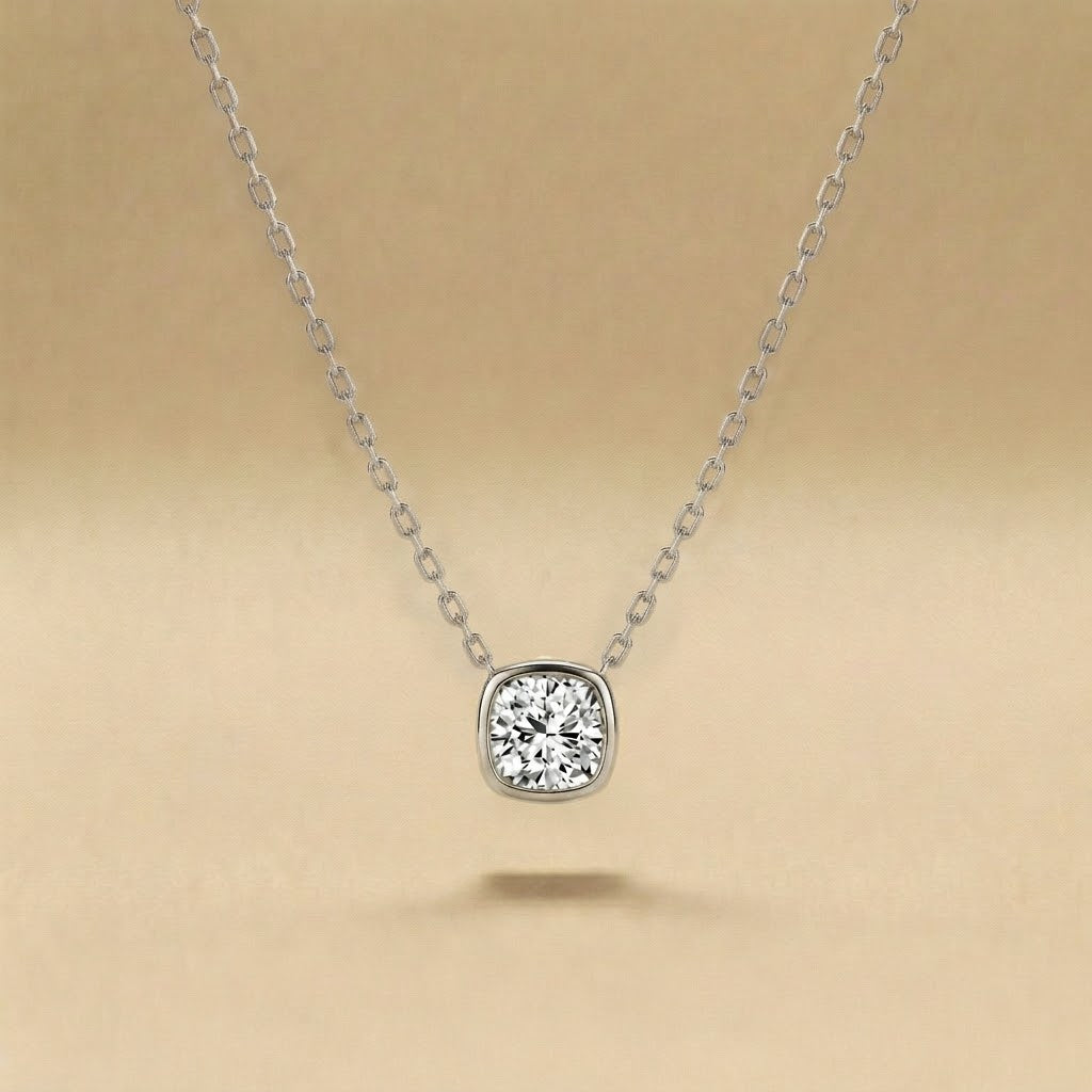 Princess Cut Bezel Set Diamond Necklace