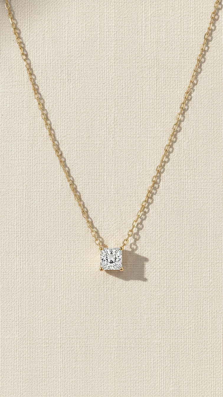 Princess Cut Solitaire Diamond Necklace