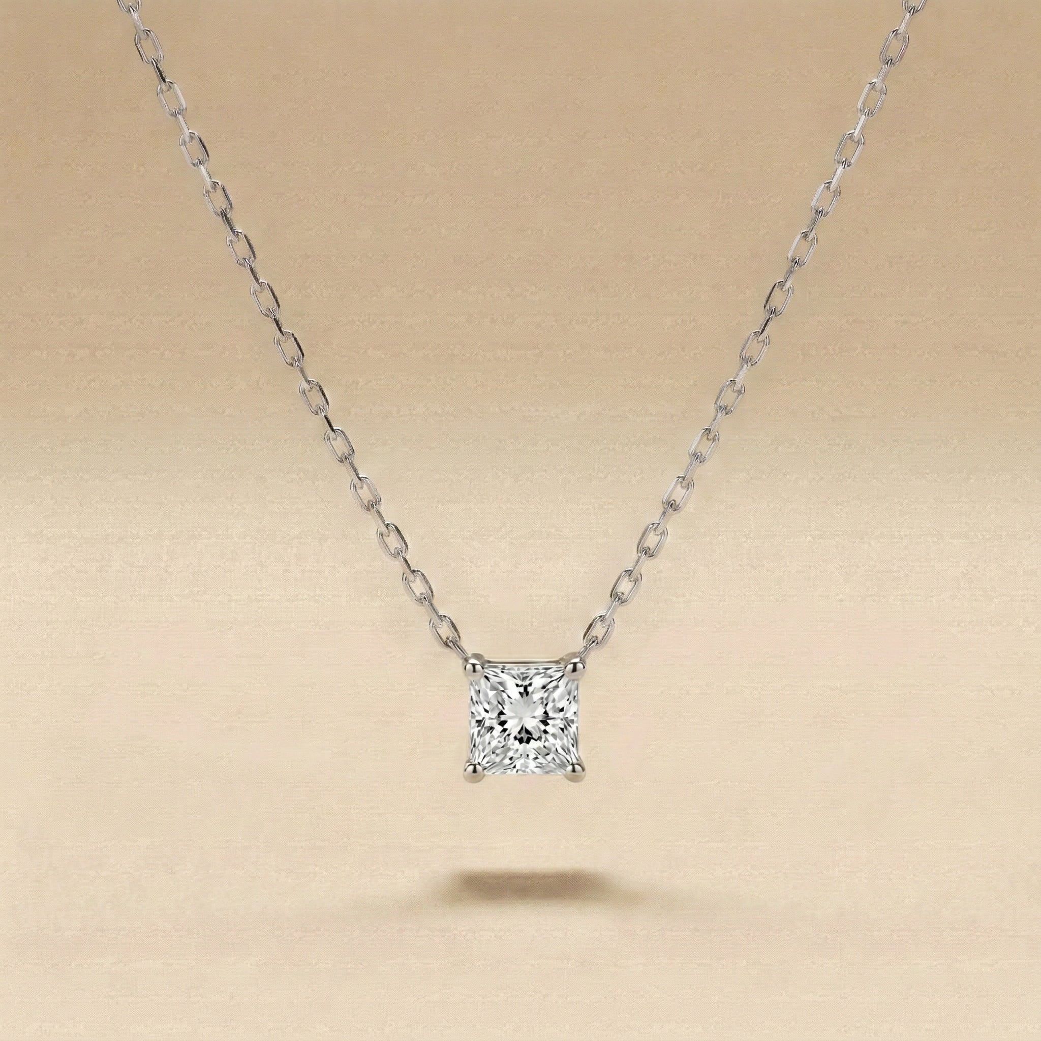Princess Cut Solitaire Diamond Necklace