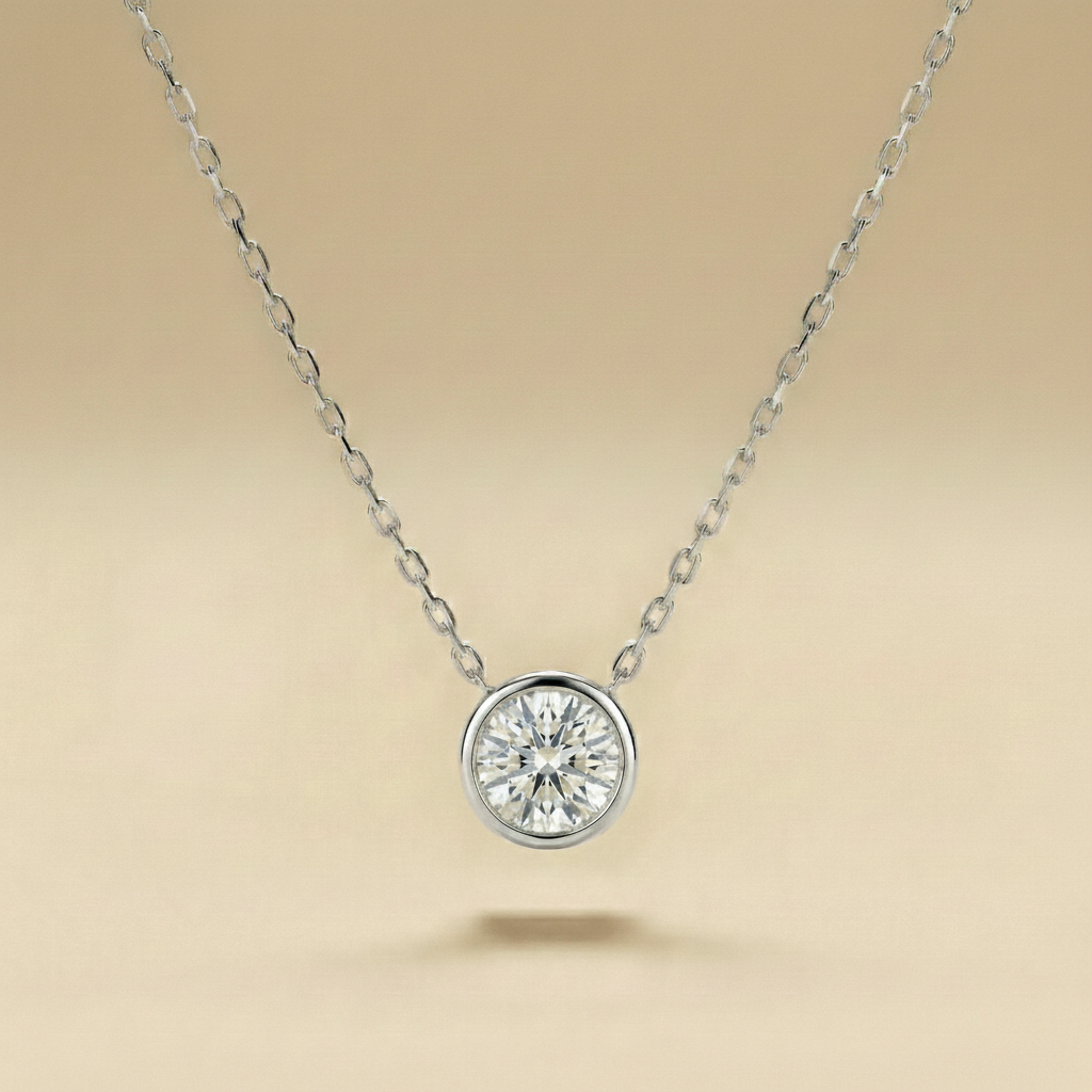 Round Bezel Set Diamond Necklace