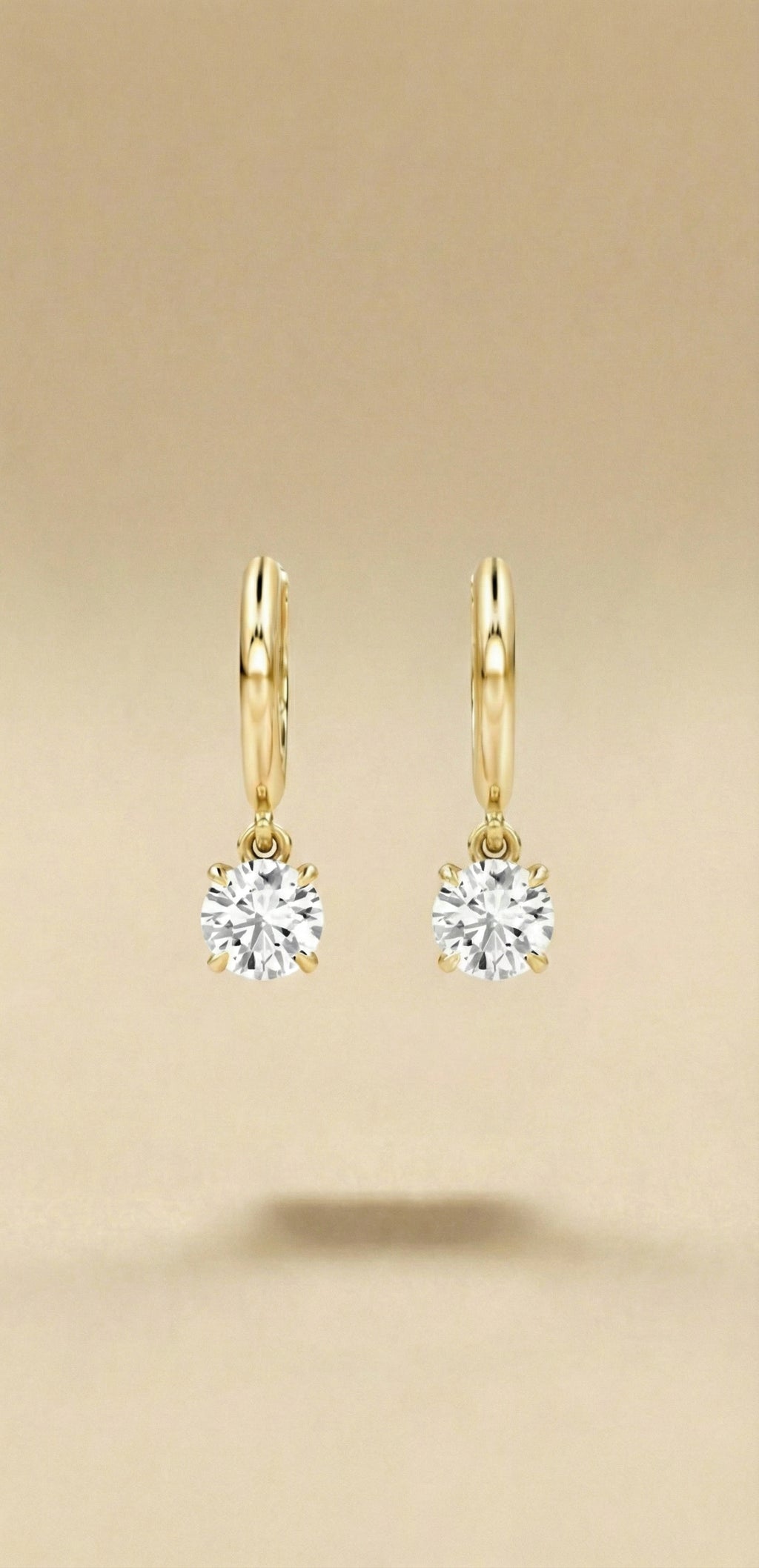 Round Cut Solitaire Diamond Huggie Drop Earrings