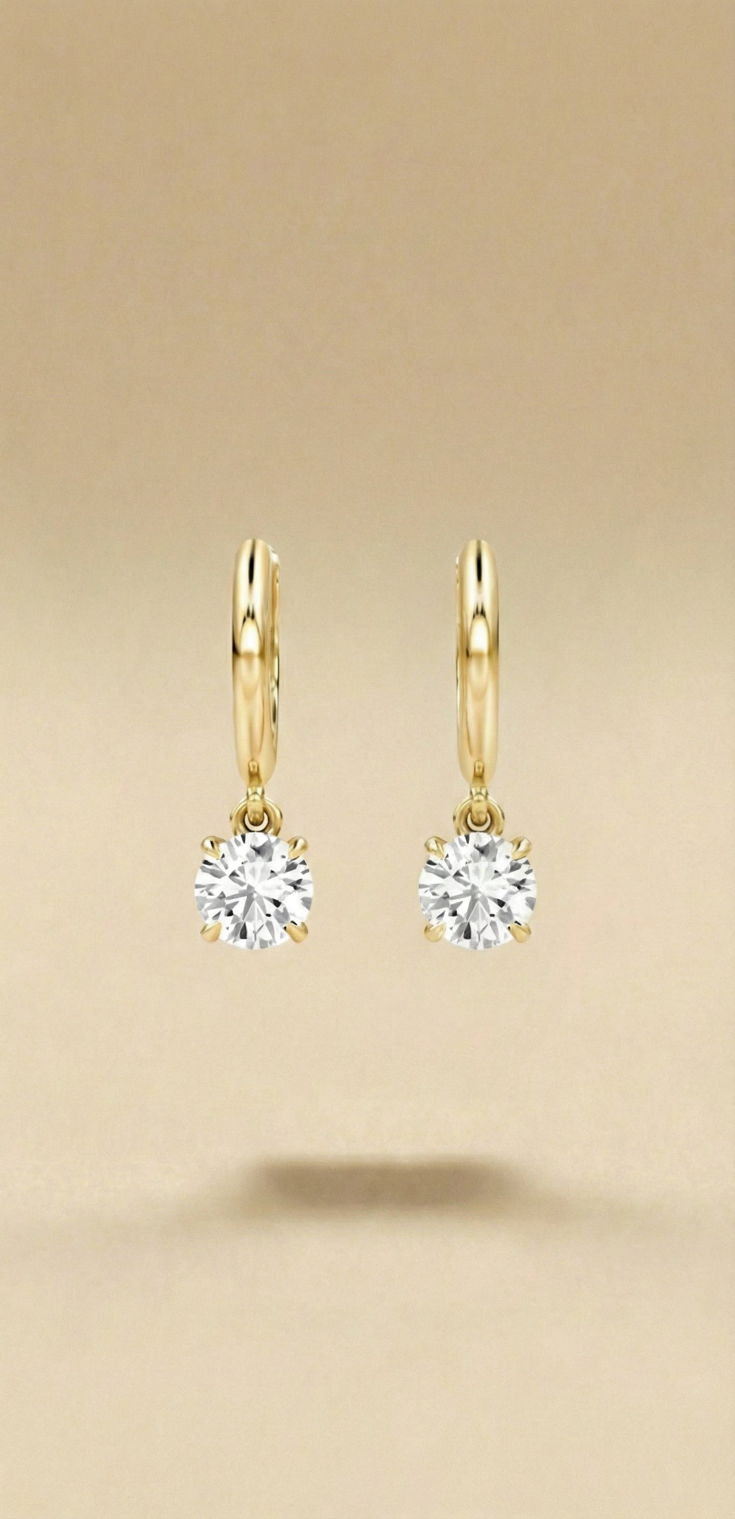 Round Cut Solitaire Diamond Huggie Drop Earrings