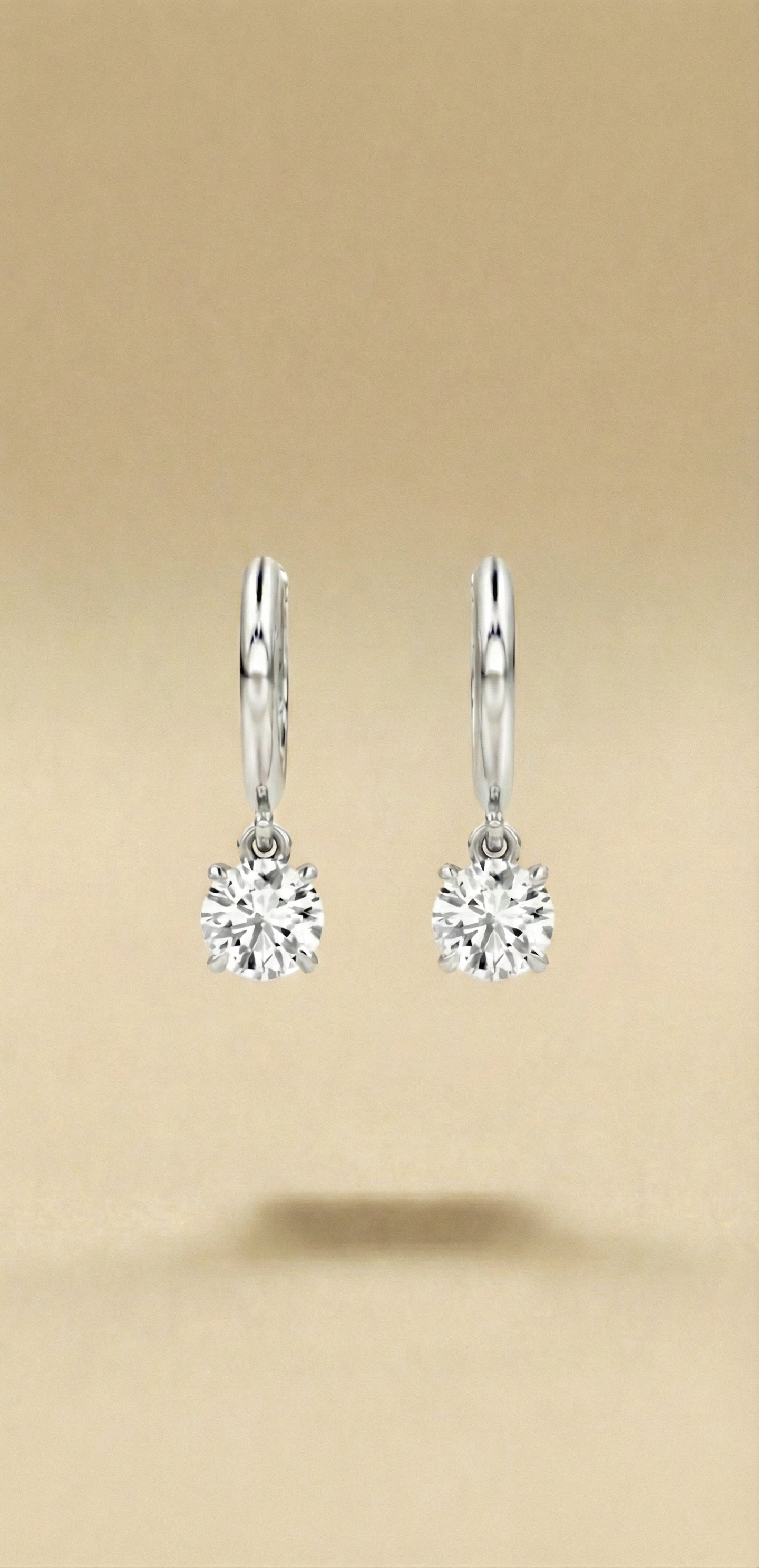 Round Cut Solitaire Diamond Huggie Drop Earrings