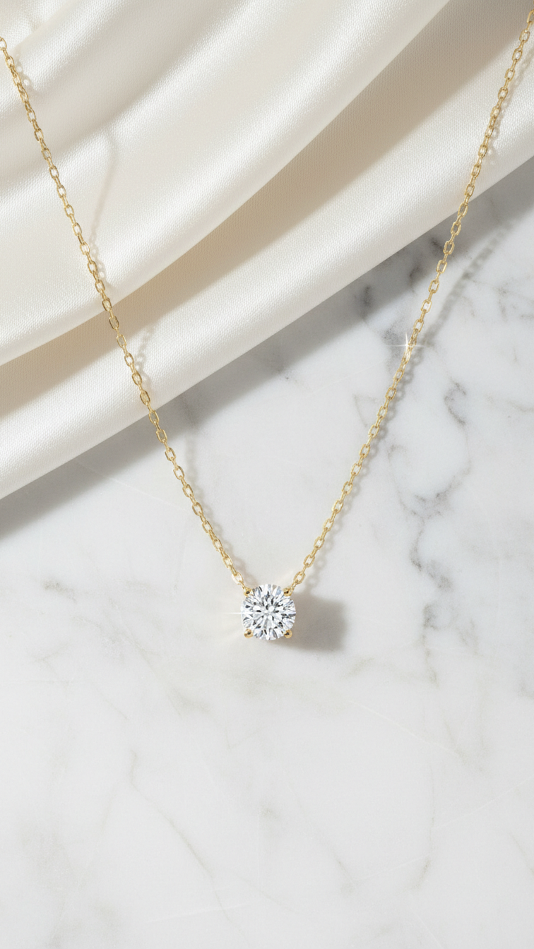 Round Brilliant Solitaire Diamond Necklace