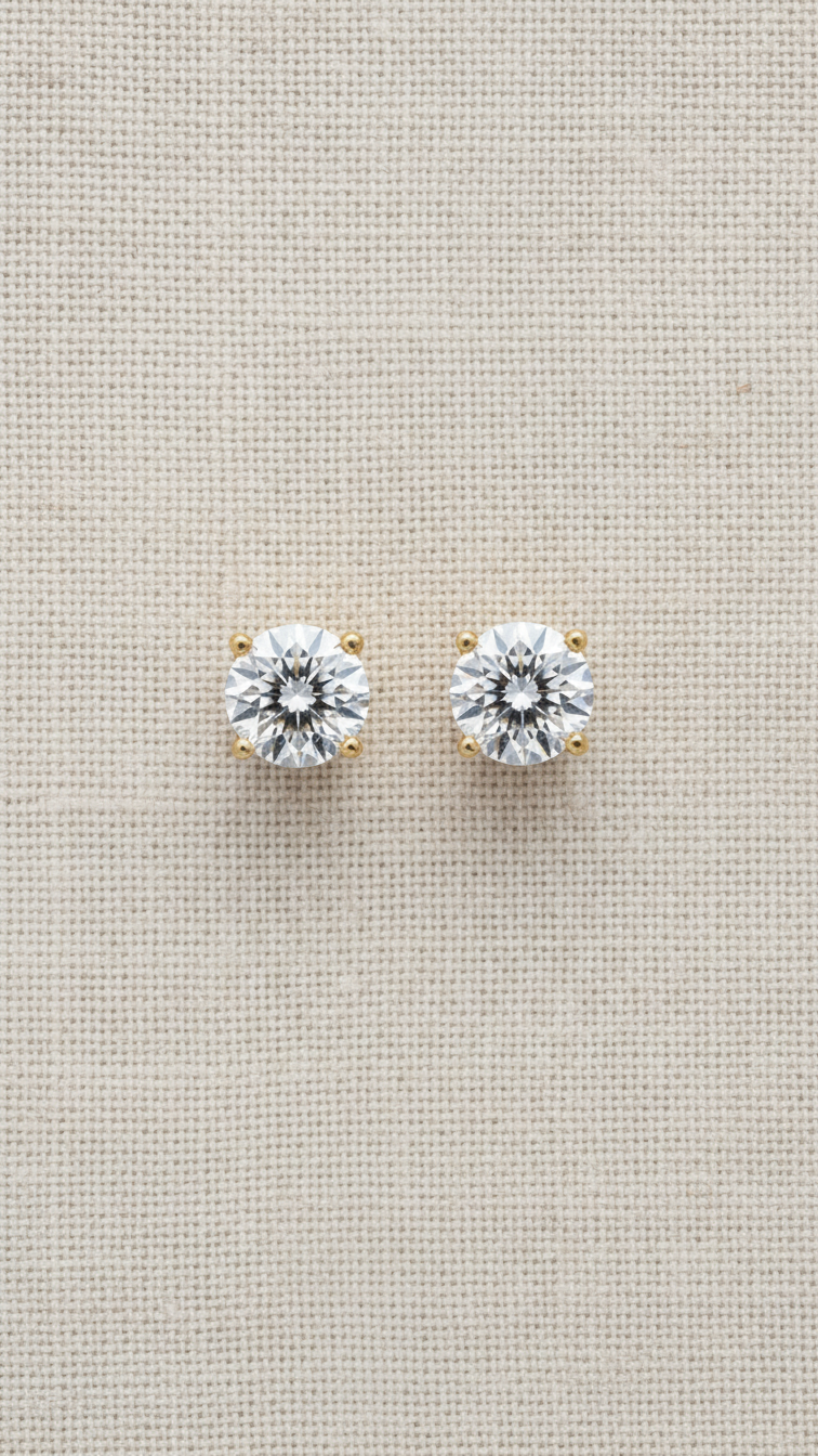 Round Brilliant Solitaire Diamond Four Prong Stud Earrings