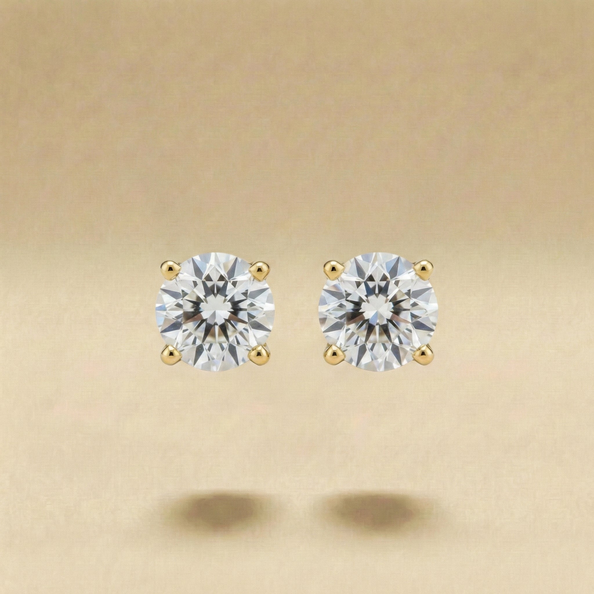 Round Brilliant Solitaire Diamond Four Prong Stud Earrings