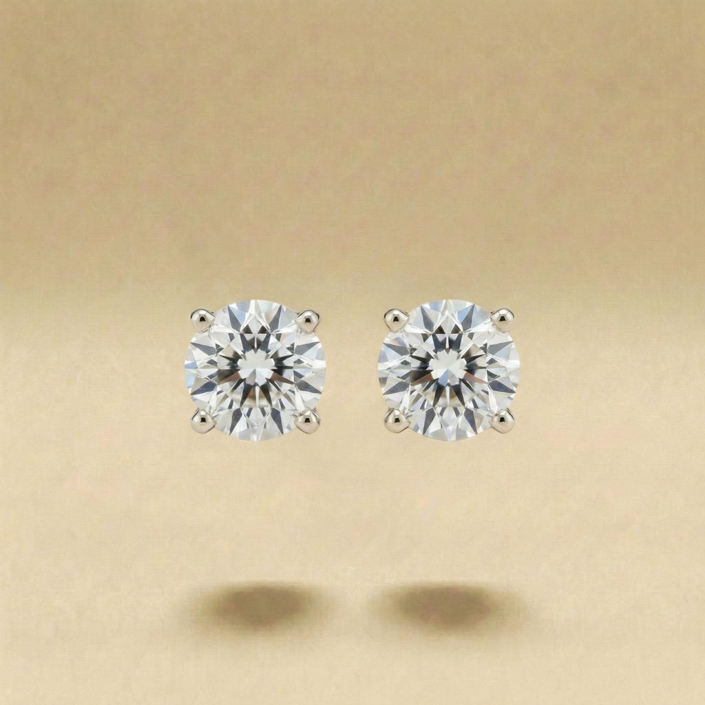 Round Brilliant Solitaire Diamond Four Prong Stud Earrings