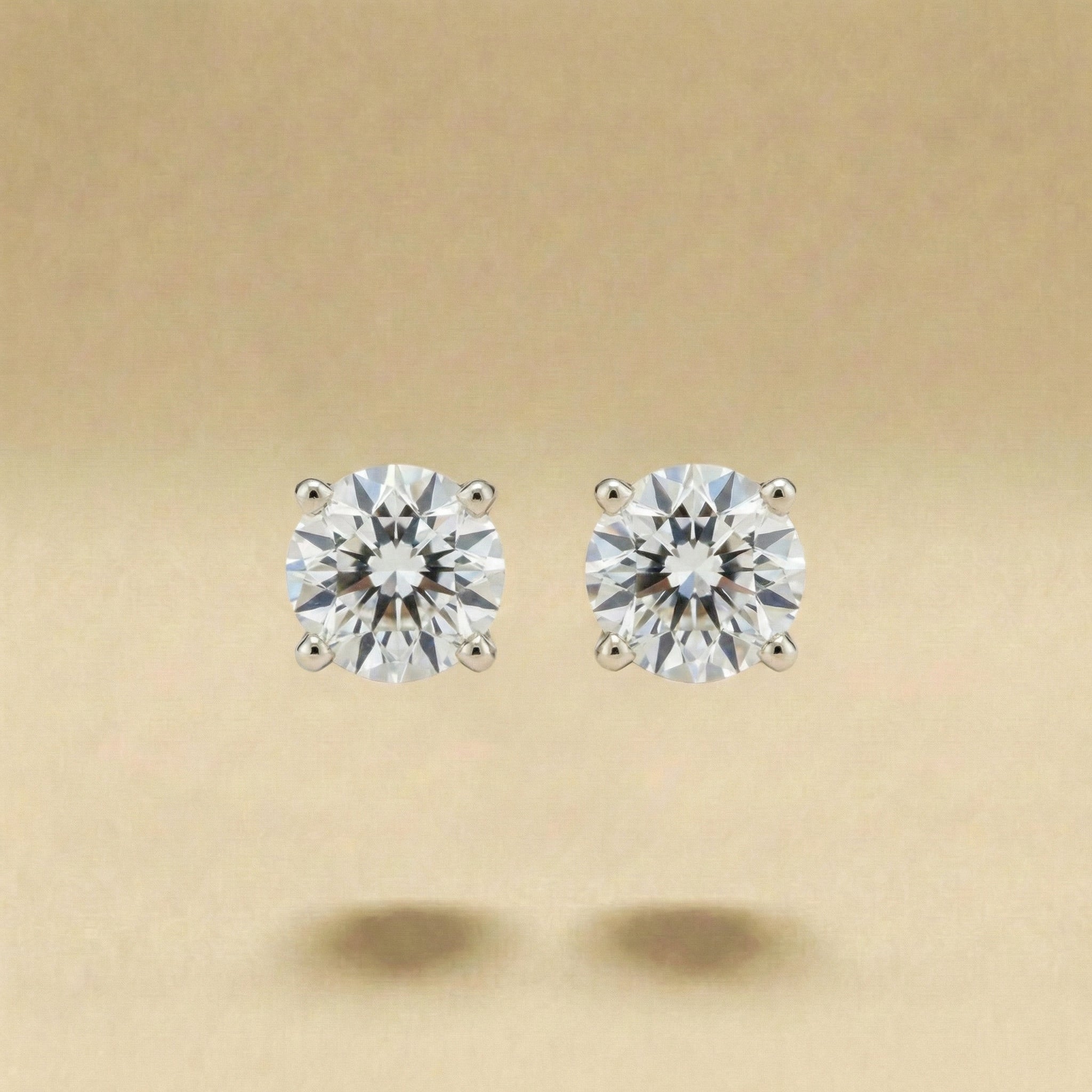 Round Brilliant Solitaire Diamond Four Prong Stud Earrings